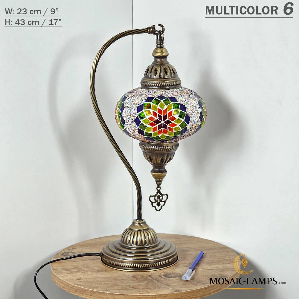 Mosaic Lamps - Wholesale Accent/Desk Lamp - 10+Colors - Gooseneck Large Globe Mosaic Table Lamp, Turkish41