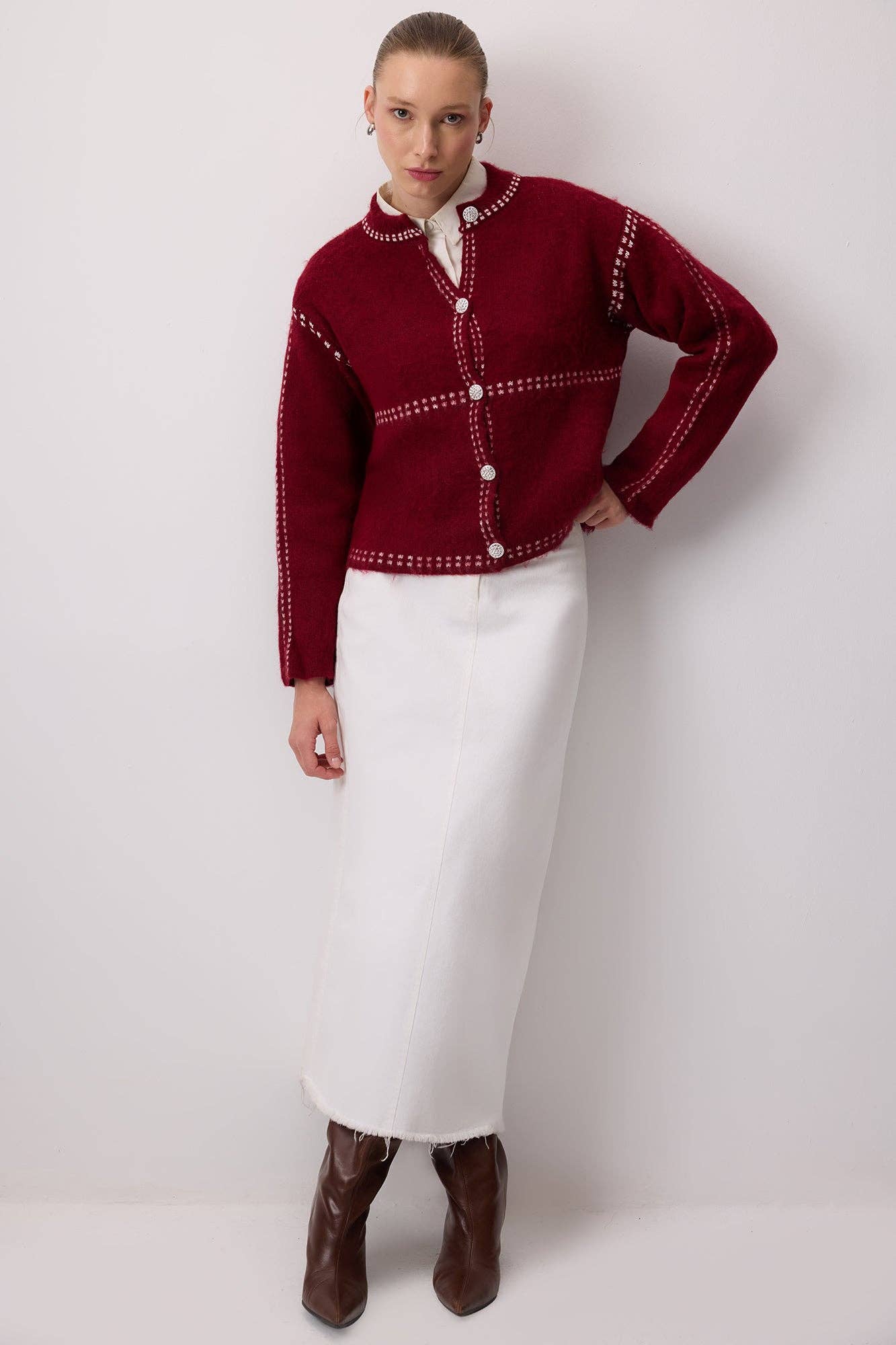 Bordo RASHED CONTRAST CARDIGAN for wholesale on Faire1
