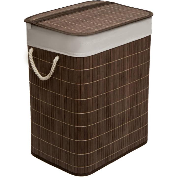 65L Bamboo Foldable Laundry Basket Square Hamper Dark Brown for wholesale by MantraRaj / ECONX