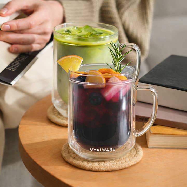 Dobbeltvægget Glas Krus - 500ml / 17 oz (Sæt af 2) Frosthvid for engroshandel hos Ovalware