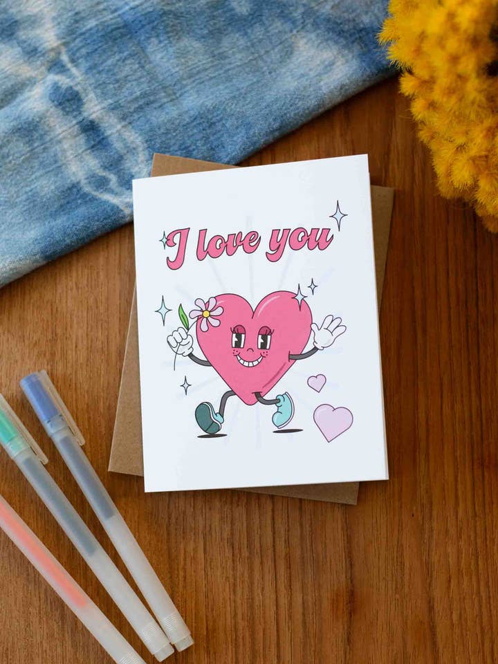 Heart Character greeting card for wholesale by Yeehaw Paper Co.