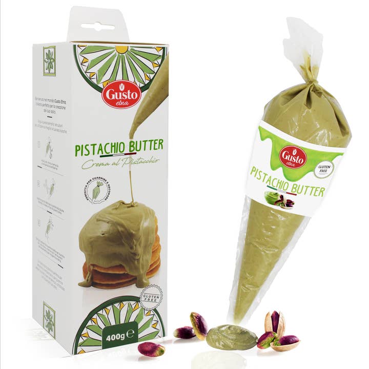 Wholesale Italian Food - Wholesale Nut Butter - Gusto Etna, Pistachio Butter Squeeze Pouch, 14.1 oz