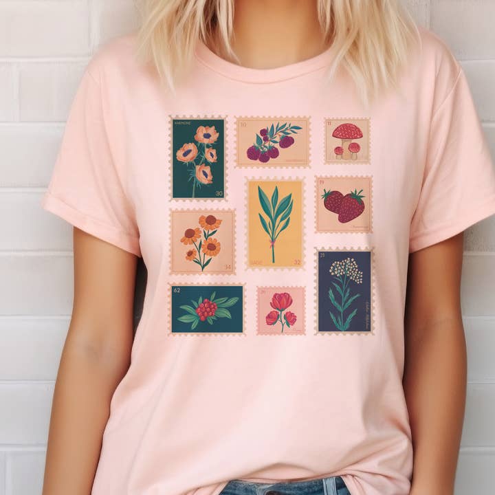 Par.tees by Party On! - Wholesale T-Shirt (Graphic) - Women's - Floral Stamp Vintage Retro Gardening Plant soft Graphic tee3