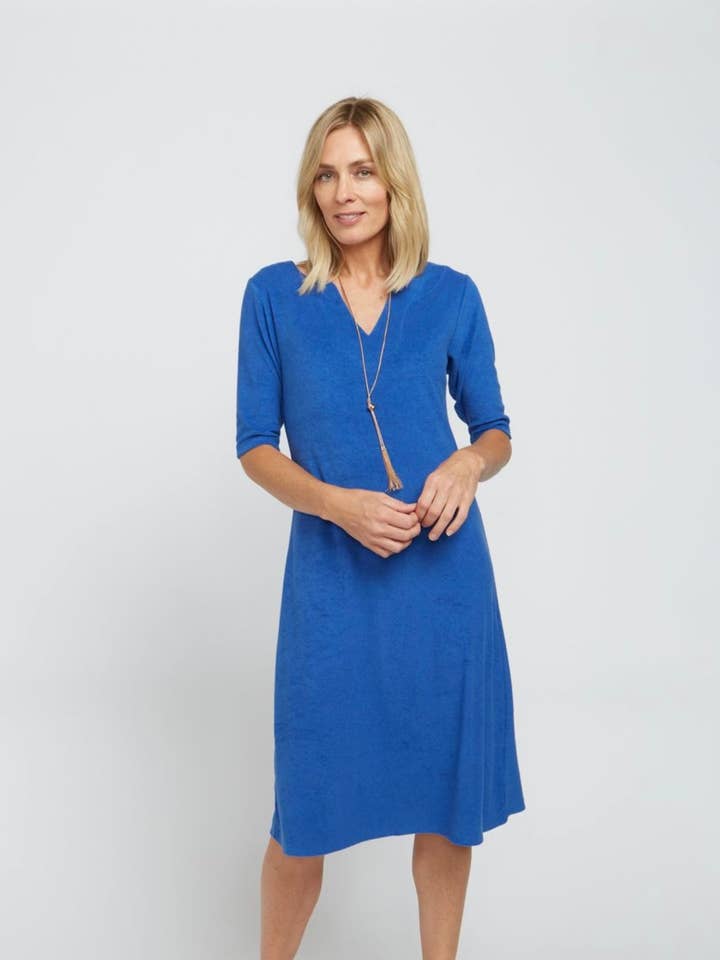 Saint-Tropez Terry Towelling Dress-Azur Blue for wholesale by Jac Cadeaux