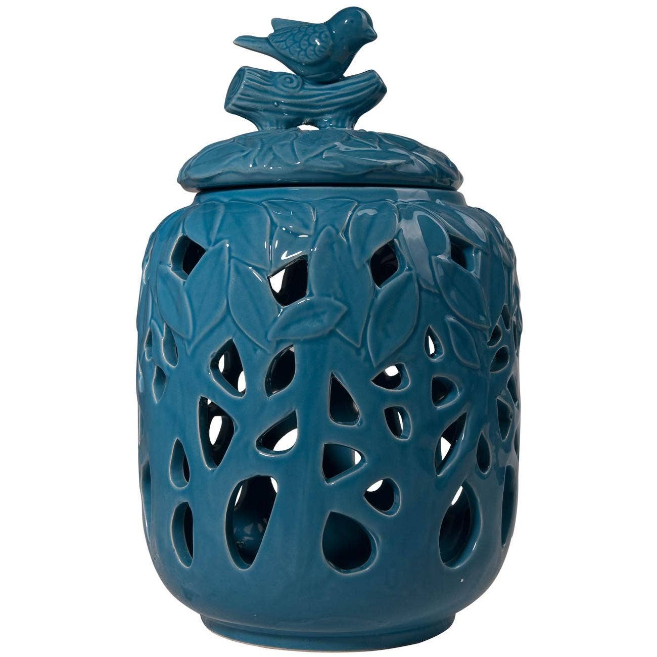 A&B Home Group Inc. - Wholesale Decorative Jar - D7.1x12" Teal Bird Lattice Dolomite Jar - Blue0