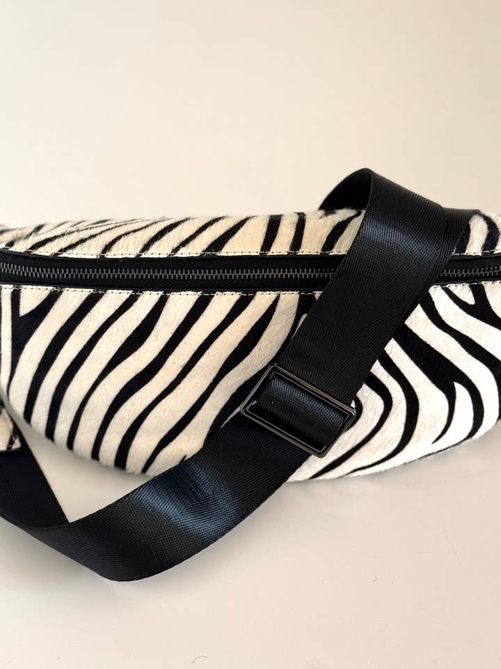 Zebra Print Hair on Hide Leather Crossbody for wholesale by Ginger Blue