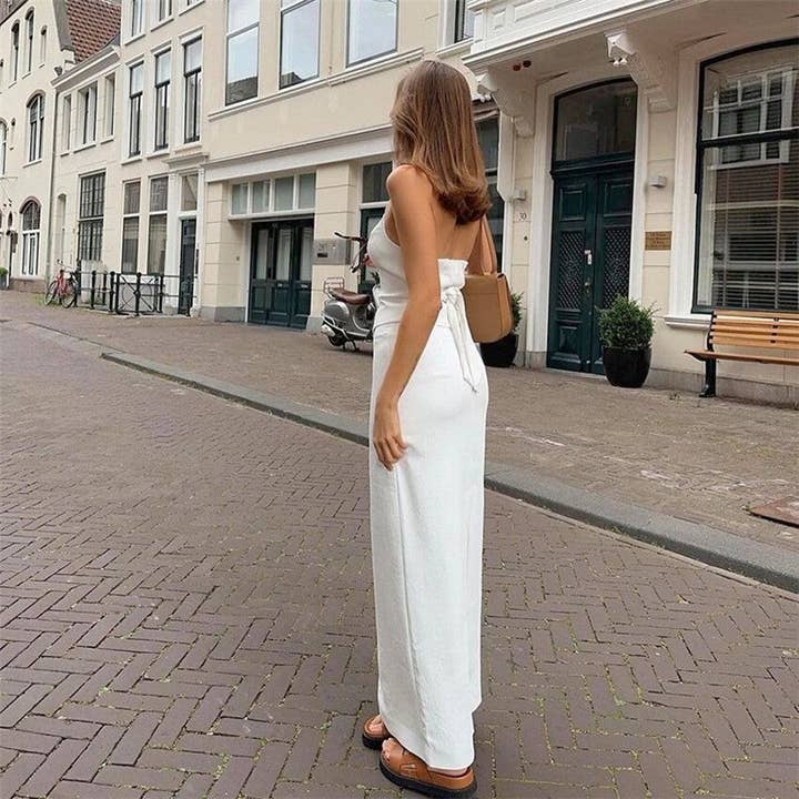 WHITE Cotton Linen Sleeveless Top and Long Skirt Ensemble for wholesale on Faire2