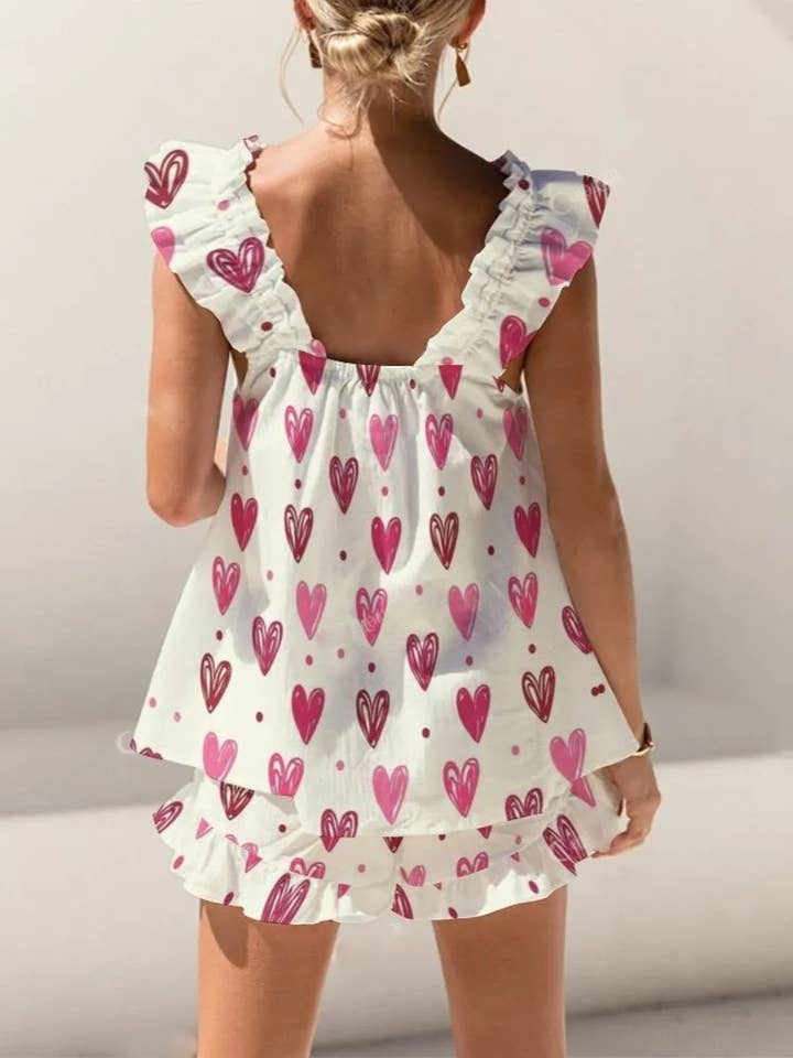 Rosa Clothing - Wholesale Top & Short Set (NOT Loungewear) - Women's - Floral & ribbon bow print ruffled tank top shorts set20