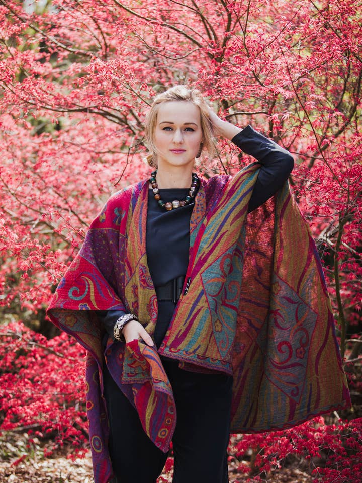 515/Poncho Cape~Fuchsia for wholesale by In Style Scarves