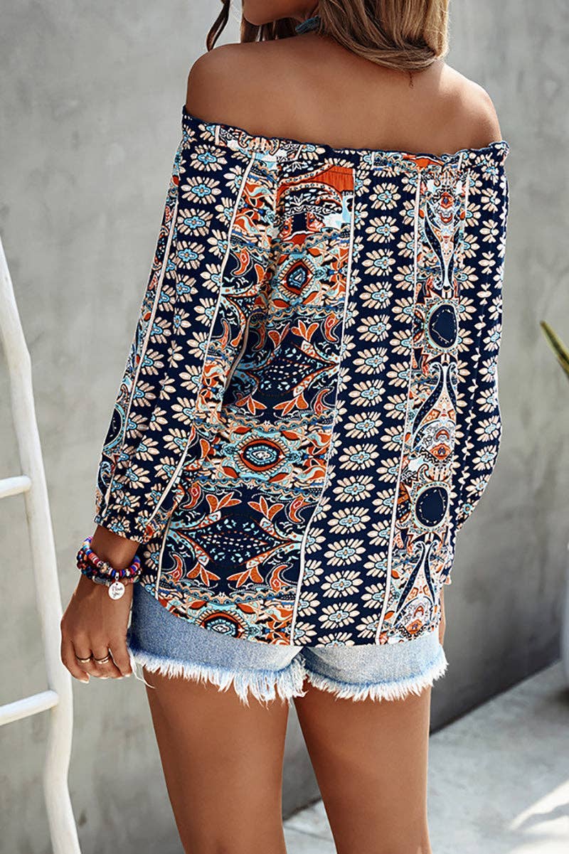 Elings - Wholesale Blouse - Women's - Feminine Graphic Off Shoulder Top5