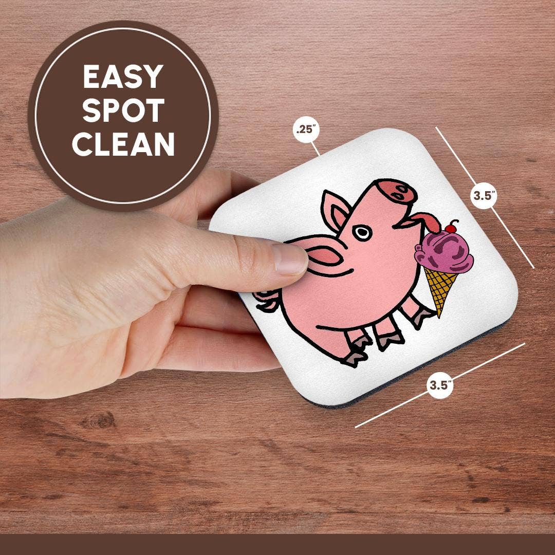 3dRose - Wholesale Coasters - 3dRose, Funny Cool Pink Pig eating ice Cream Cone Cartoon, Coaster13