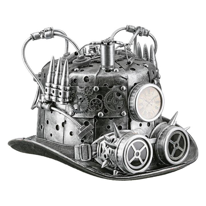 Steampunk hat cylinder, silver H.21 cm for wholesale by Gilde Handwerk Macrander GmbH & Co. KG