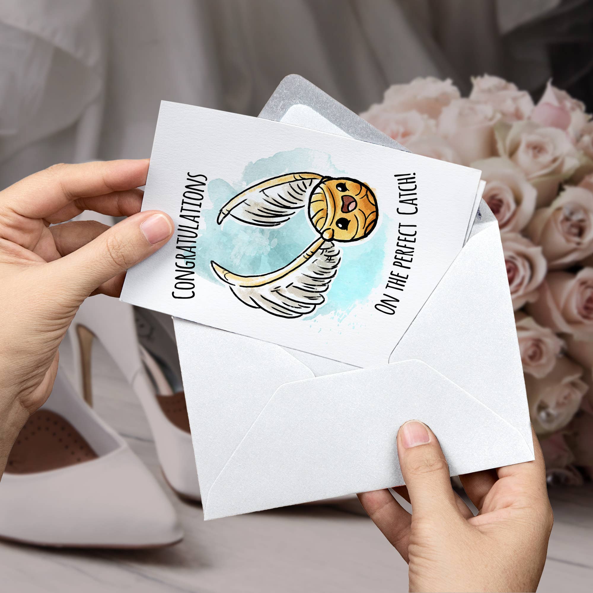 Aaron Millard Illustration - Wholesale Valentine's Day Card - "Perfect Catch" - Magical World Wedding Valentine Card1