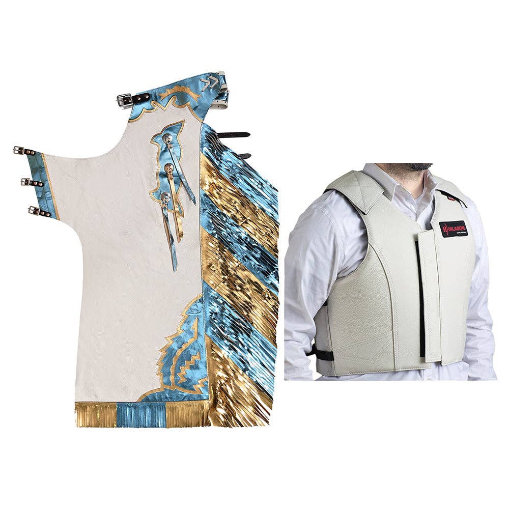 HILASON - Wholesale Horseback Riding Gear - HILASON Western Horse Bull Riding Safety Leather Protective Vest & Rodeo Chaps Combo0