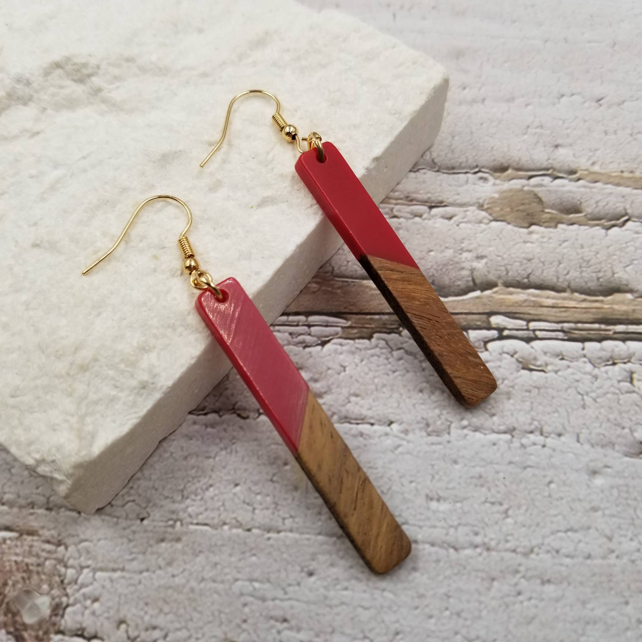 Treasure Wholesale - Wholesale Dangle Earrings - Stick Resin & Wood Drop Earrings1