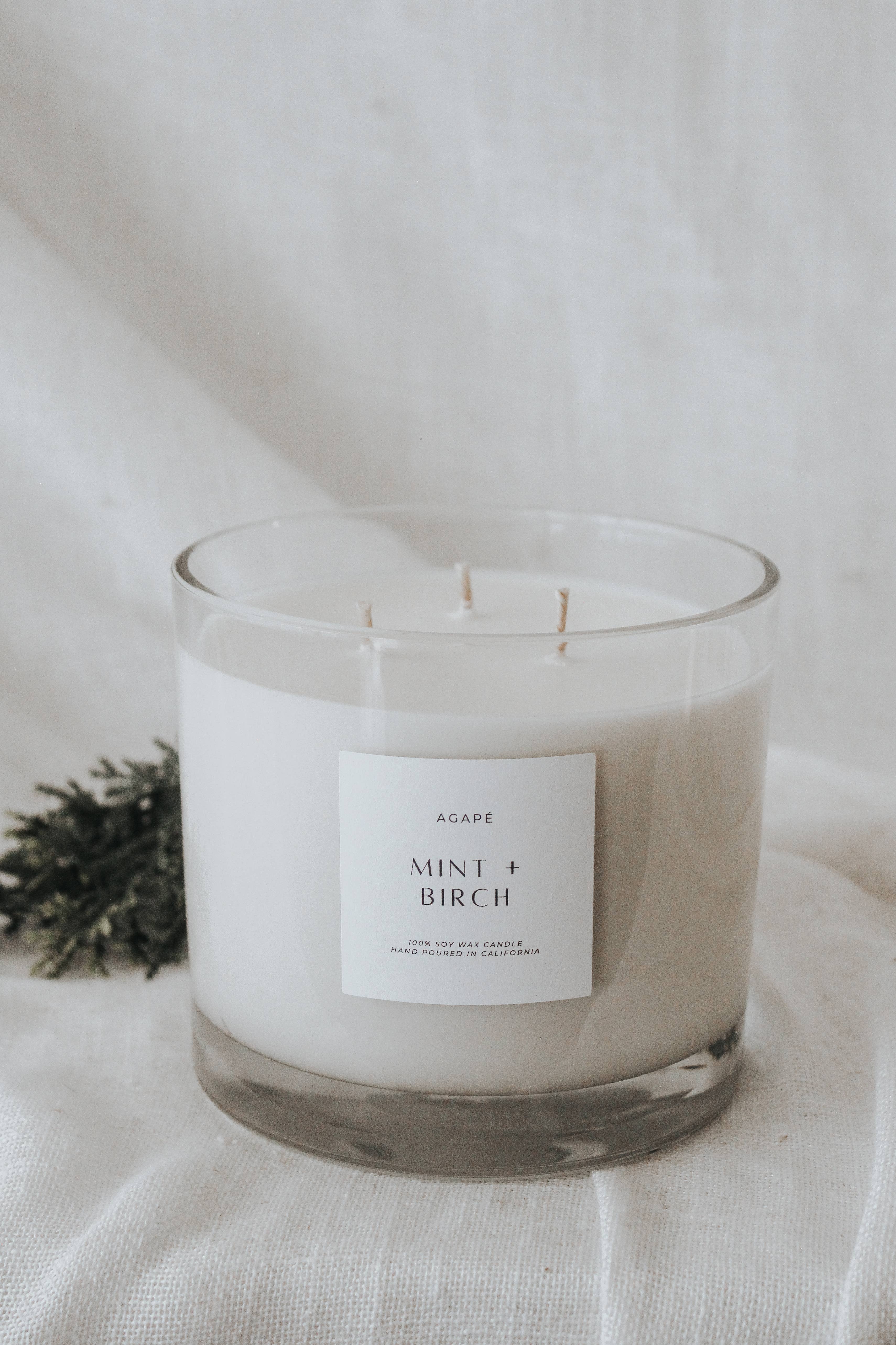 Agapé Candles - Wholesale Jar/Filled Candle - MINT + BIRCH CANDLE 36 oz