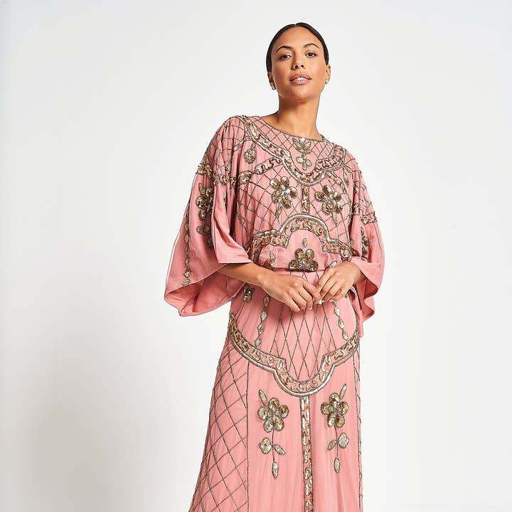 Robe longue à ornements Kassia Blush pour la vente par Frock & Frill