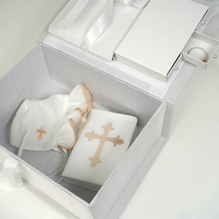 MARCELA - Wholesale Keepsake box – Child & baby - Shantung Baby Keepsake Box w/ Cross & Optional Rosettes4