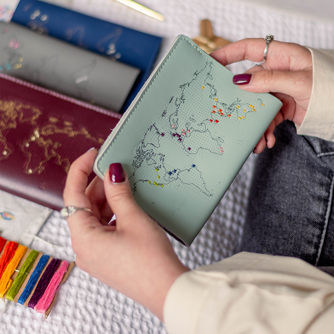 Chasing Threads – wholesale Passport case – women's – Stitch Where You've Been Passport Cover Kit - Mint Leather3