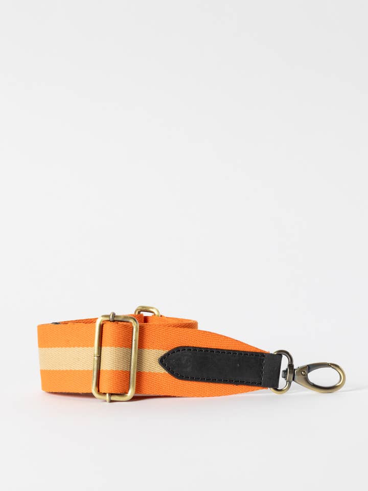 Orangefarbener Gurtband-Riemen mit schwarzem Classic Leder für den Großhandel von O My Bag