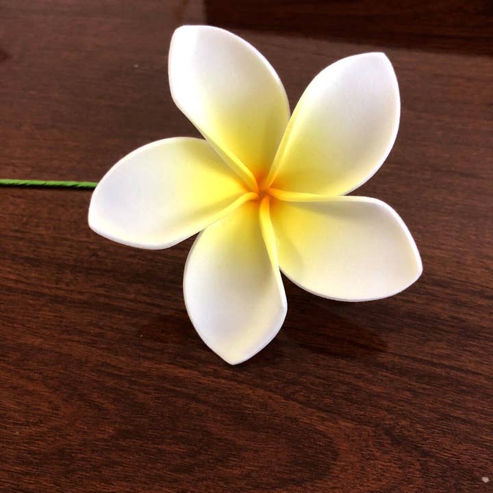 OpalHaus - Wholesale Artificial Flowers - Plumeria Foam Flower with Stem White Yellow 10-pack 3"