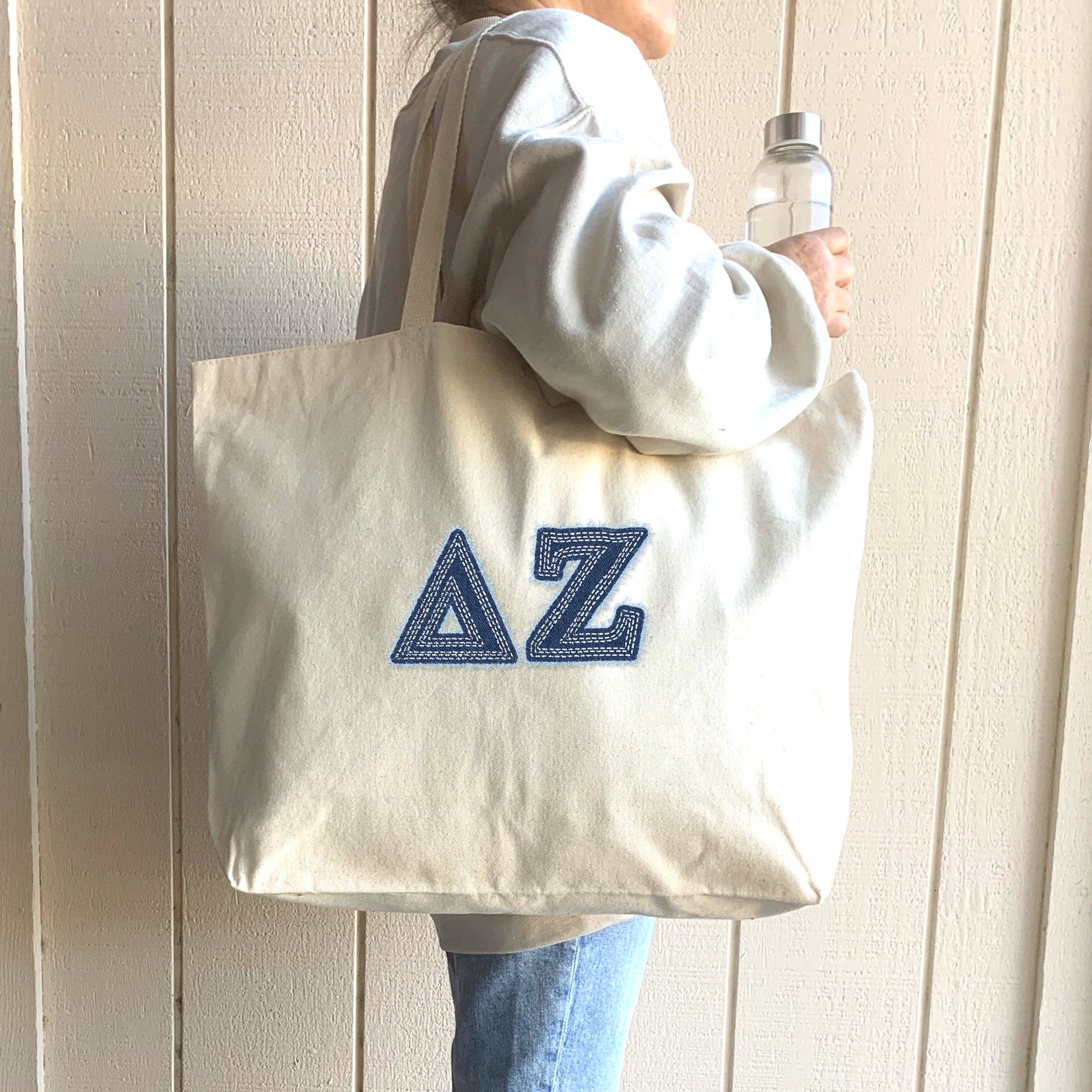 Natural Sorority Greek Letters Printed on a Canvas Tote Bag for wholesale on Faire16