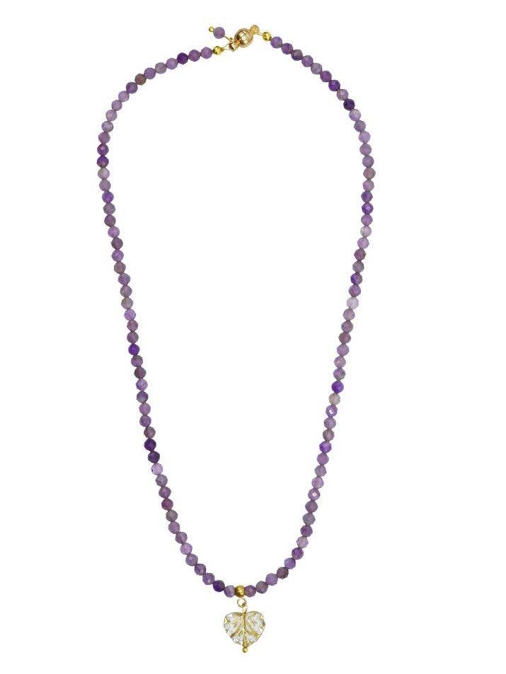 Amethyst Gemstone Maple Leaf Gemstone Necklace for wholesale by Rosie Fox