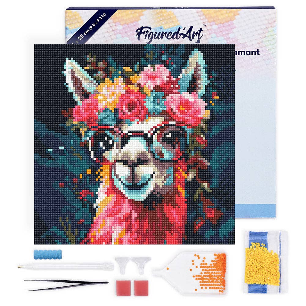 Figured'Art - Wholesale DIY Craft Kit - Mini Diamond Painting 25x25cm - Fantasy llama and flowers0