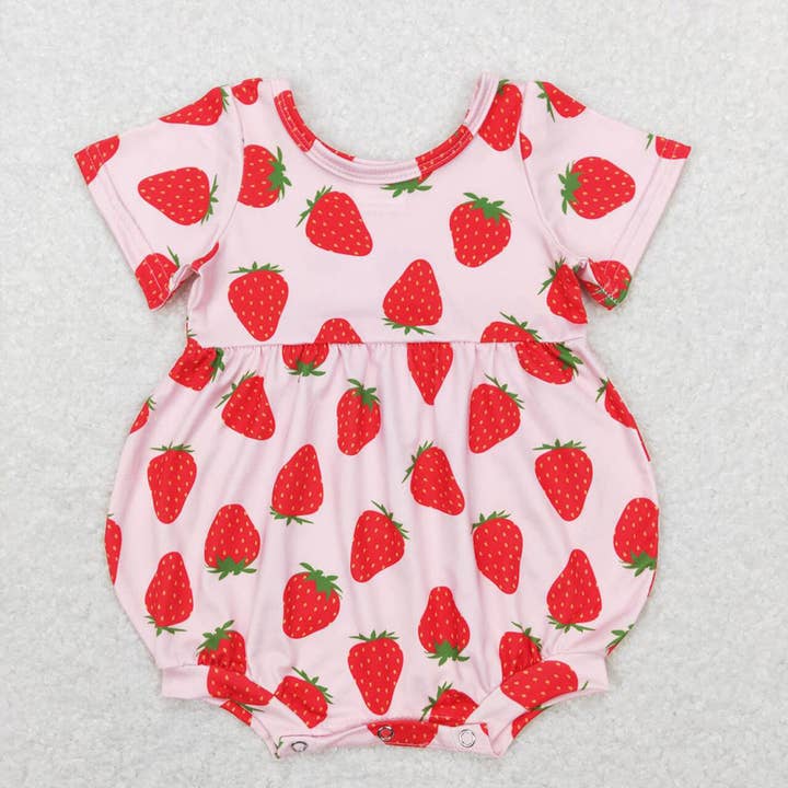 Barboteuse à manches courtes Strawberry pour petites filles pour la vente par Aier Wholesale