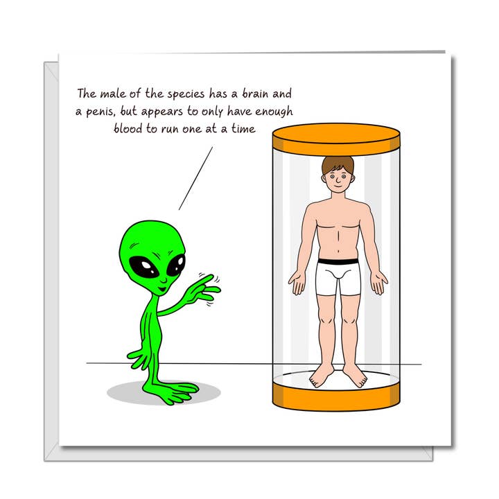 Funny Birthday Card for husband, boyfriend, male friend, men, uncle - humorous amusing - brains alien rude naughty adult 18 21 30 40 for wholesale by Swizzoo Cards