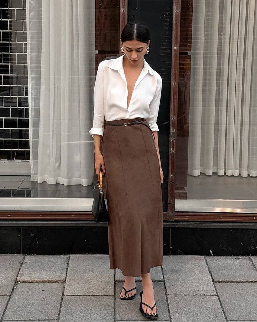 Marayn - Wholesale Skirt - Women's - Vintage Brown Knit Midi Skirt Chic Fall Style5
