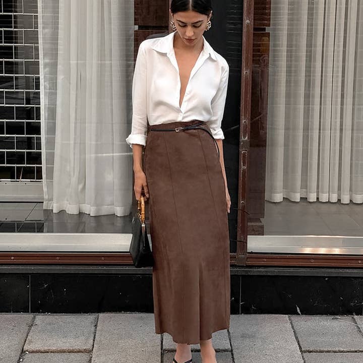 Marayn - Wholesale Skirt - Women's - Vintage Brown Knit Midi Skirt Chic Fall Style5