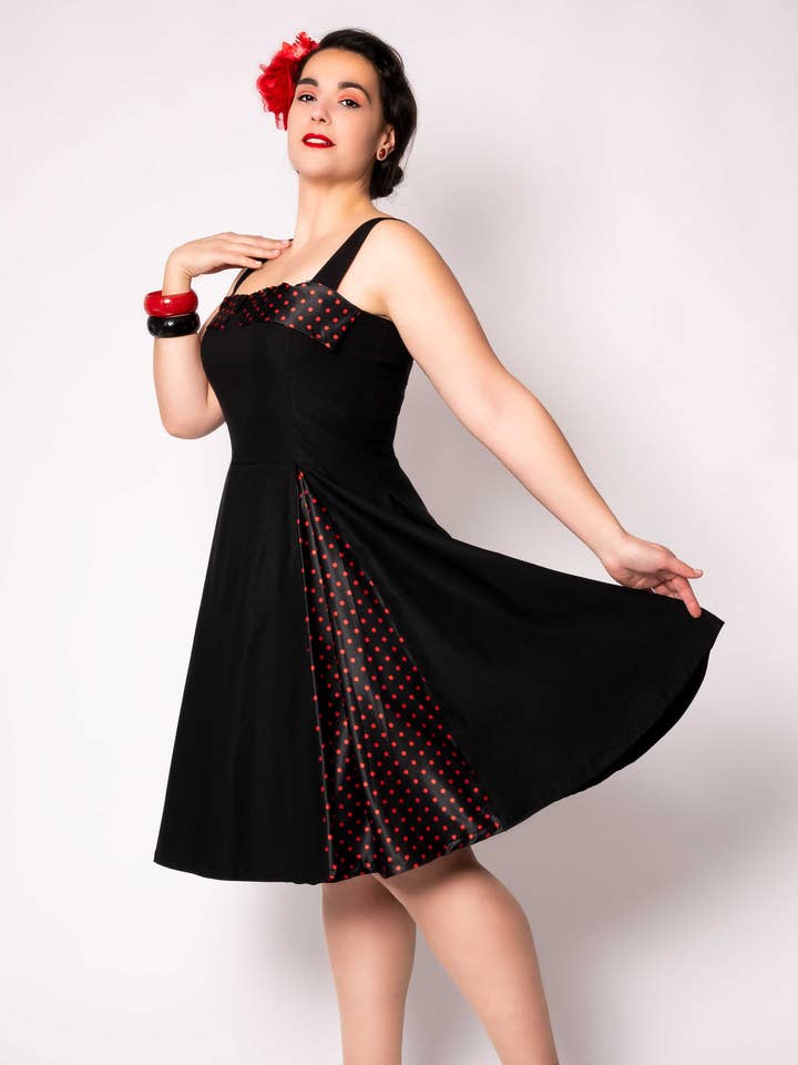 Serenade dress - Black/Red polka dots for wholesale by Putré-Fashion