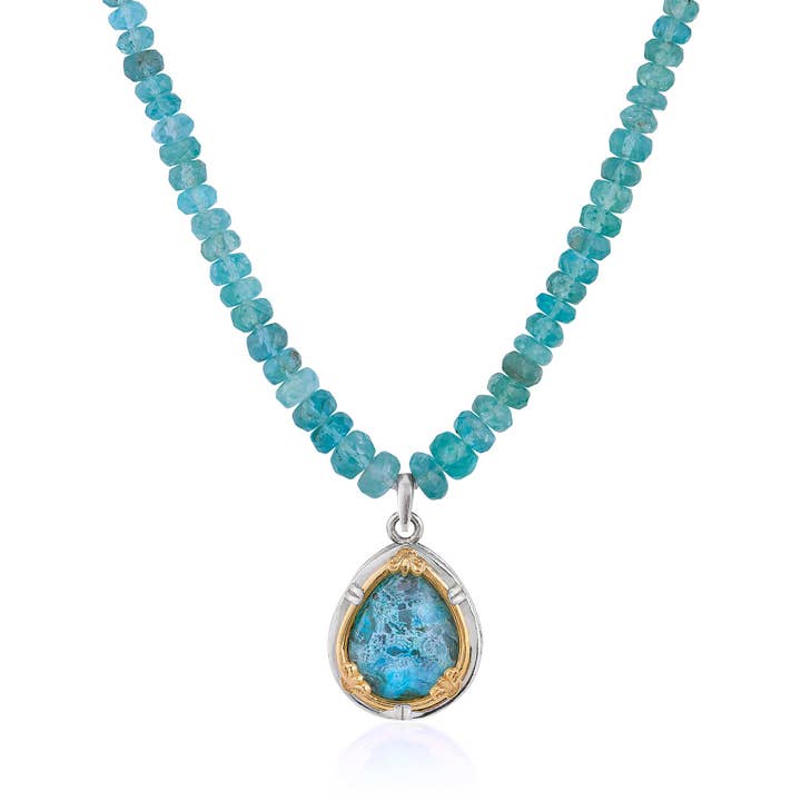 Apatitstrand med Chrysocolla Doublet Teardrop for engroshandel hos Anatoli Jewelry