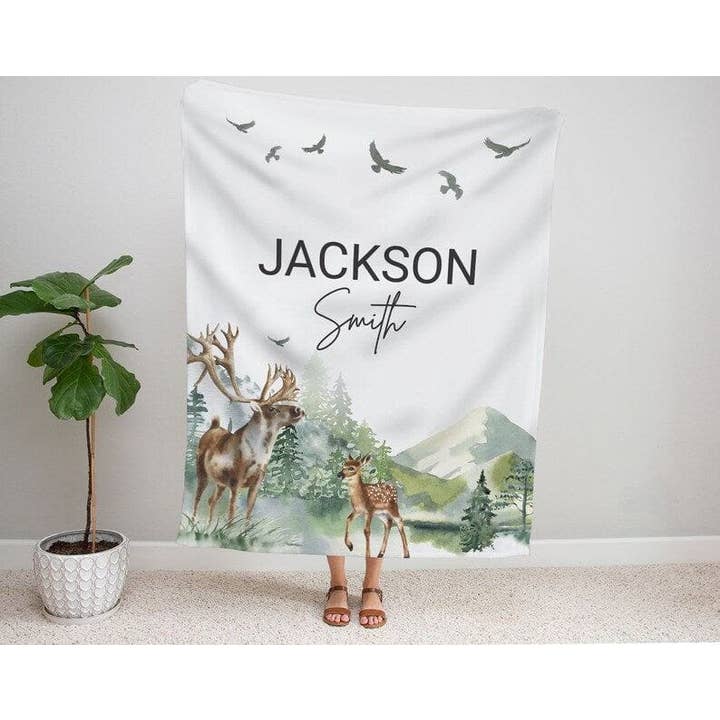 Angeline Kids – wholesale Filtar – Barn och baby – Personlig babyfilt, Baby Namn Woodland Nursery1