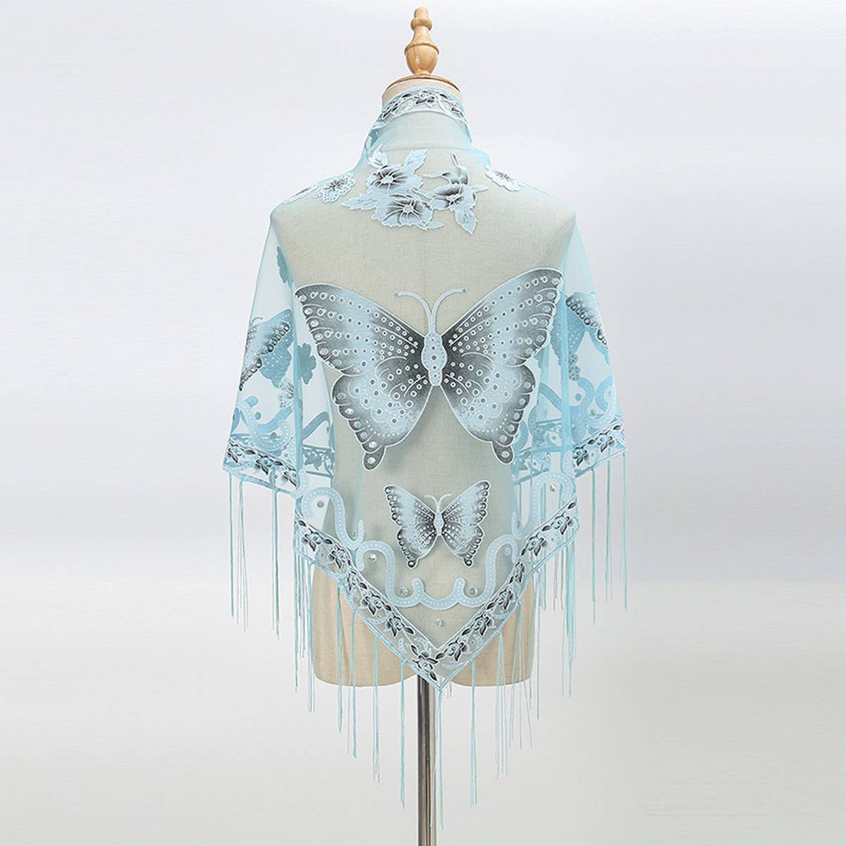 ACCITY - Wholesale Wrap - Women's - LACE BUTTERFLY EMBROIDERED TRIANGLE SHAWL_CWMM199415