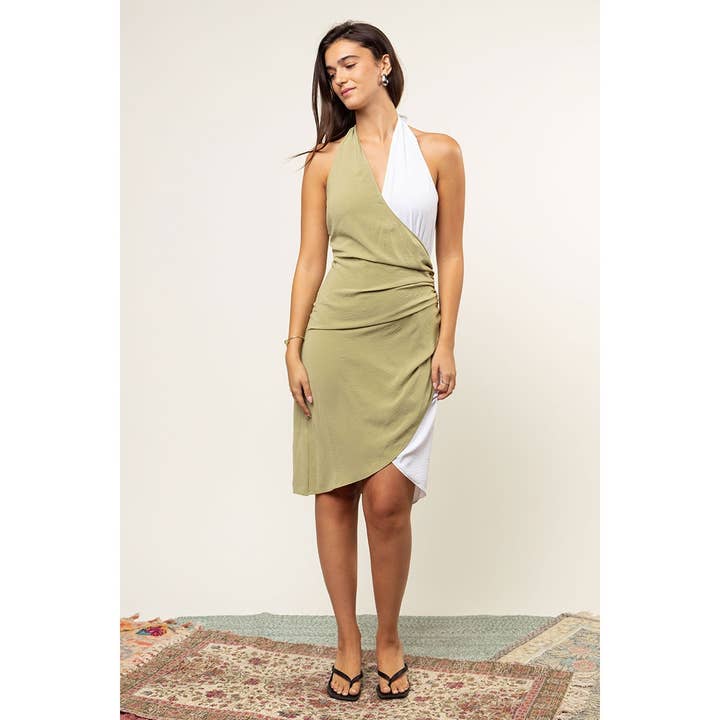 Color Block Sling Tie Back Halter Dress for wholesale by Naked Zebra Rack