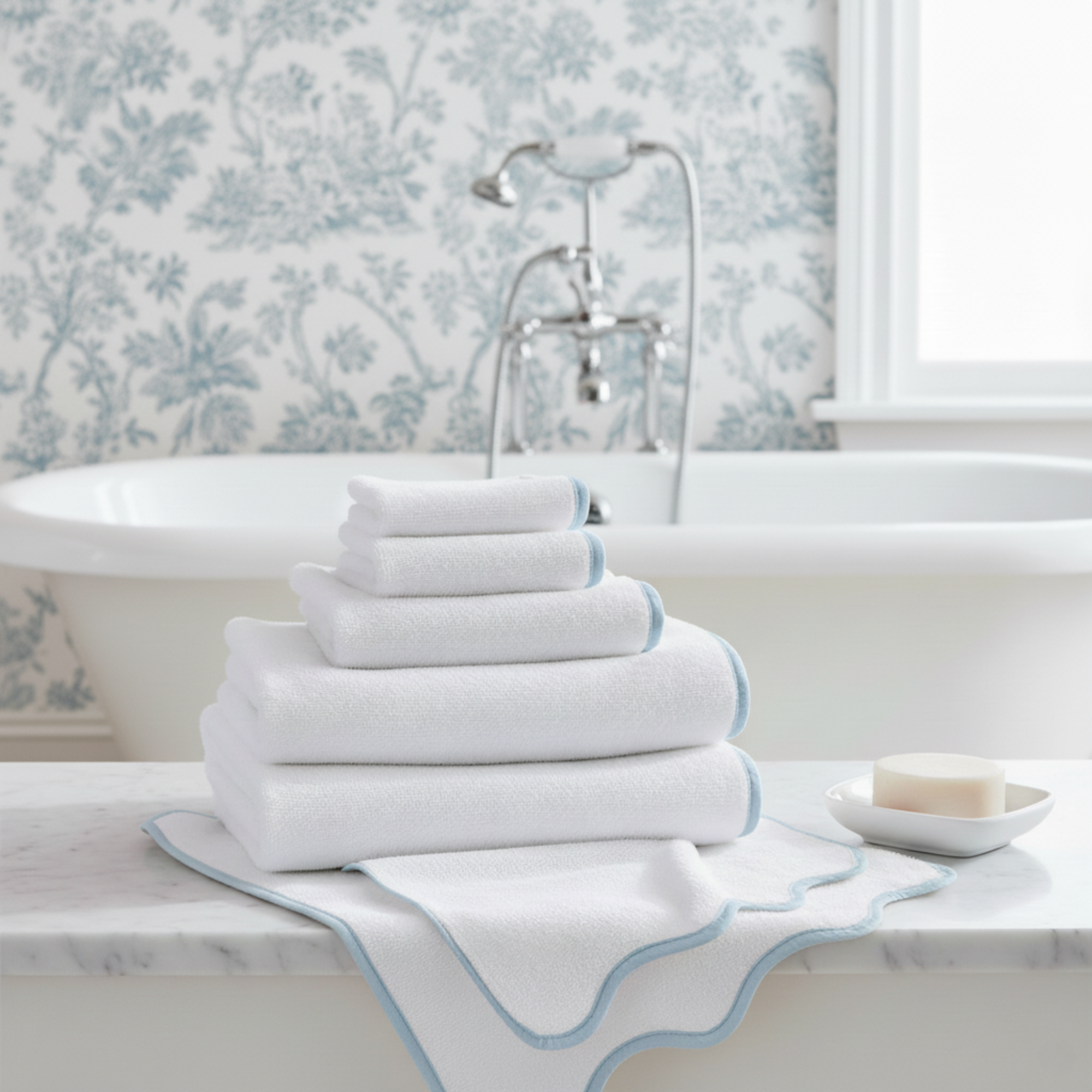 Lotus Linen – wholesale Badrumsmatta – Lyxig badrumsmatta i bomull med kammusselkanter78