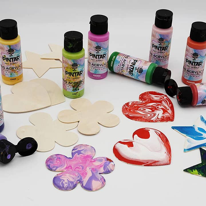 Pintar Art Supply – Großhandel Acrylfarbe – Pintar Art Supply Acryl Pouring Farben, Set mit 20 Farben | Fließfähige, leicht zu gießende Acrylfarbe | Vorgefertigte, wasserbasierte Bastelfarbe, 60 ml Flaschen, Vielfalt aus 20 Farben4