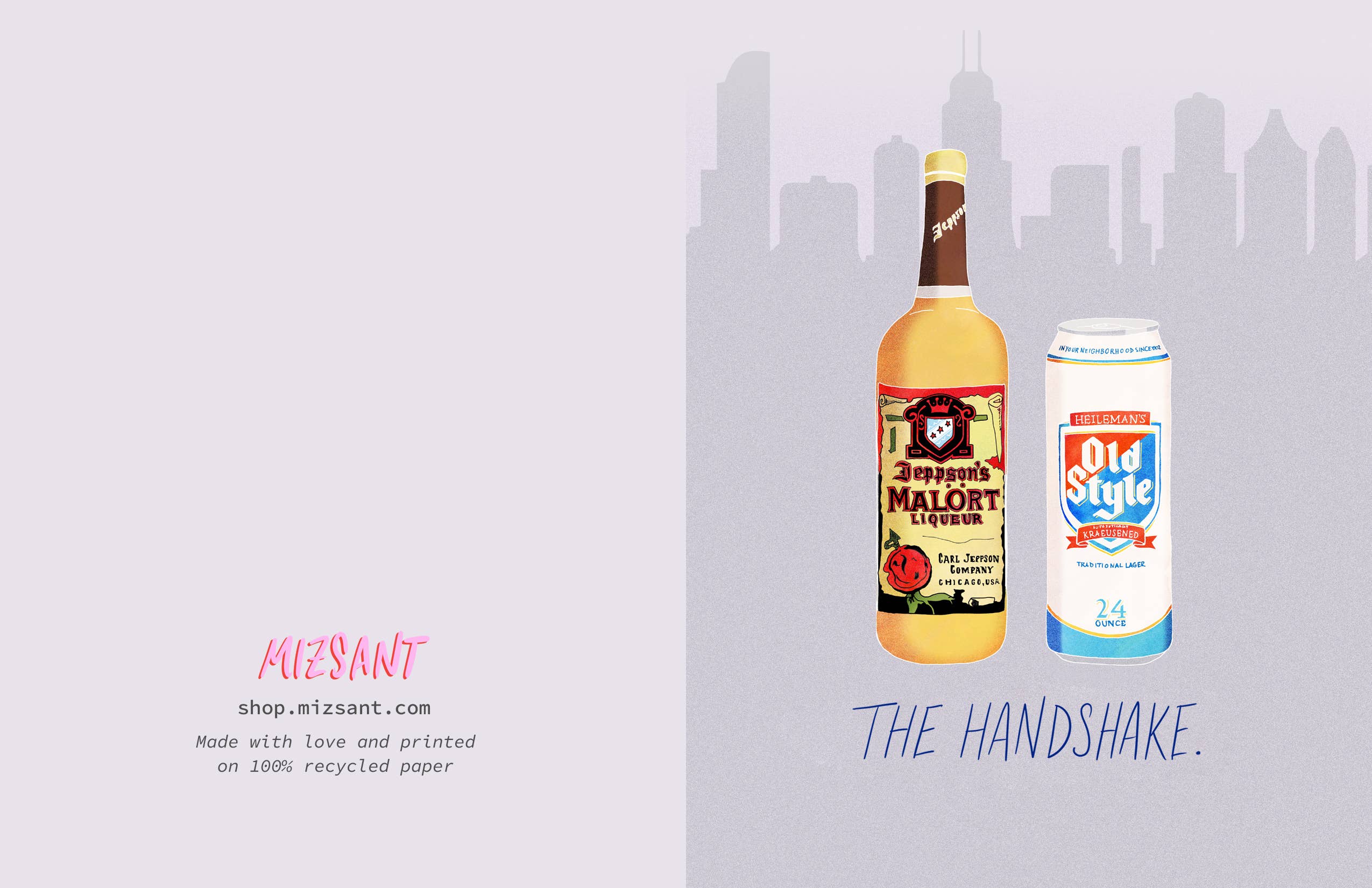 MizSant Studio - Wholesale Everyday Greeting Card - Malort and Old Style Chicago Handshake Card2