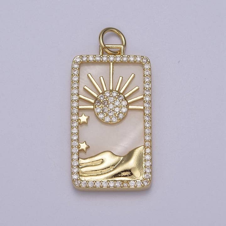 Aim Eternal - Wholesale Individual Charm/Pendant - Pearl Sun Tag Charm Blue Lapiz Mountain Gold Filled Charm Clear CZ Tag Medallion Charm Pendant E-424 E-445