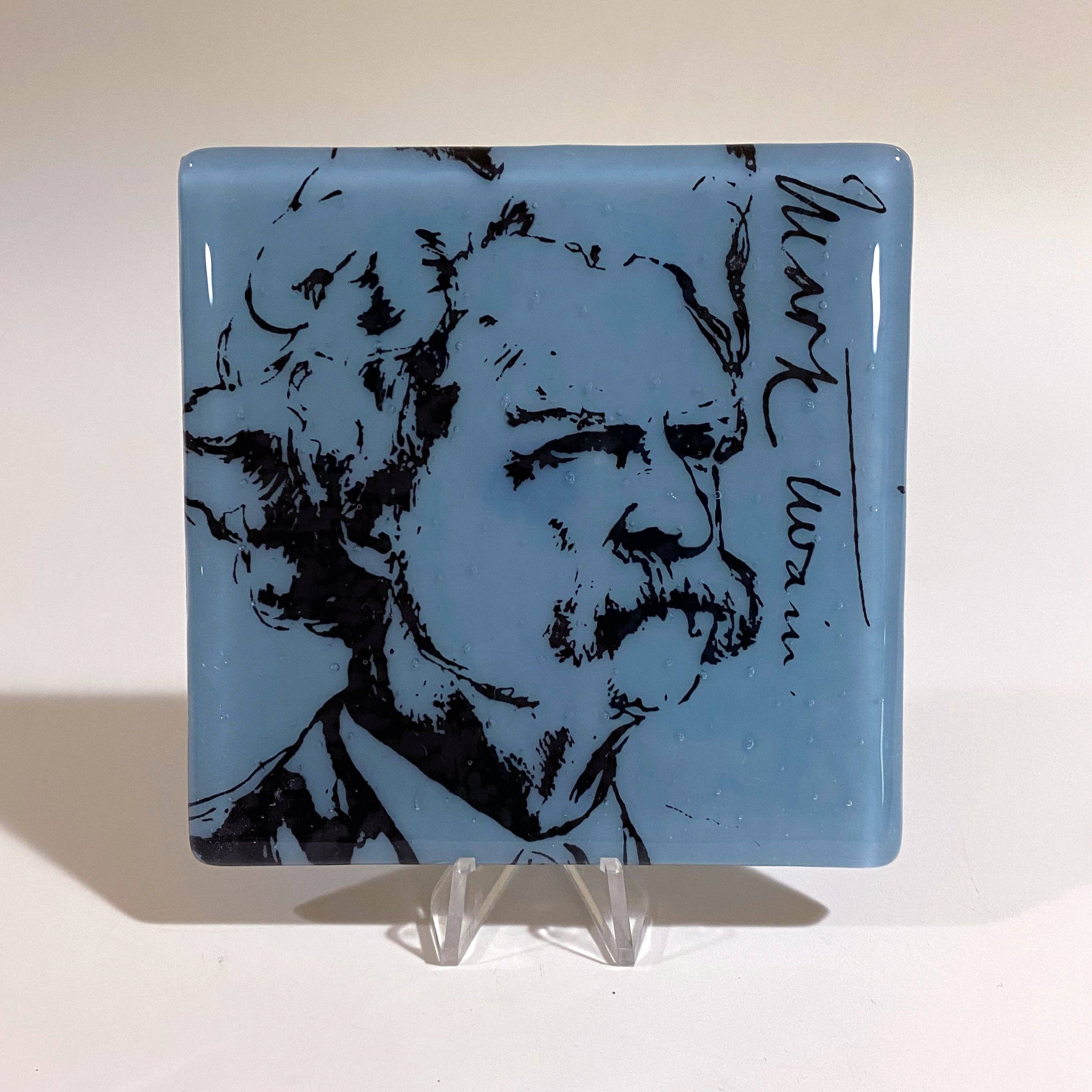 Kiku Handmade | Contemporary Fused Glass Home Goods - Wholesale Coasters - Mark Twain Fused Glass 4" Single Coaster2