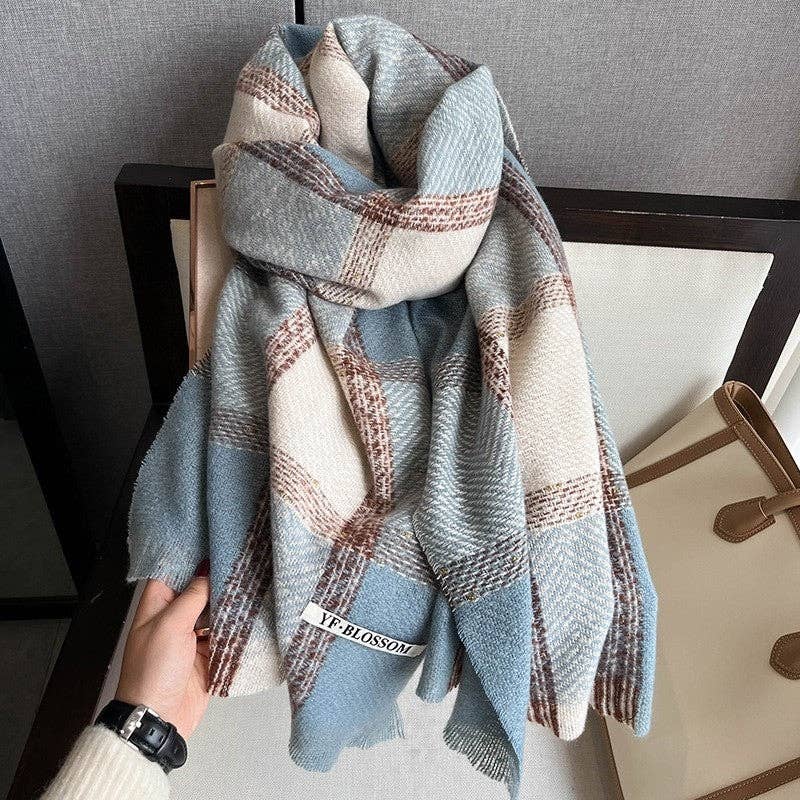 FurDecoration - Venta al por mayor Bufanda - Mujer - Bufanda de cuadros con flecos en bloques de color3