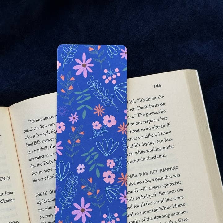 Hand-drawn Blue Floral Laminated Bookmark for wholesale by Jessika with a K Studios
