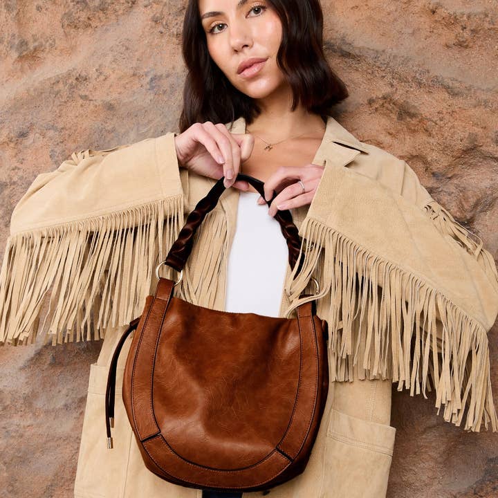 Jen & Co. – Engroshandel Skuldertaske – til kvinder – M2617 Rowan Panelet Hobo m/snoet håndtag og lang rem