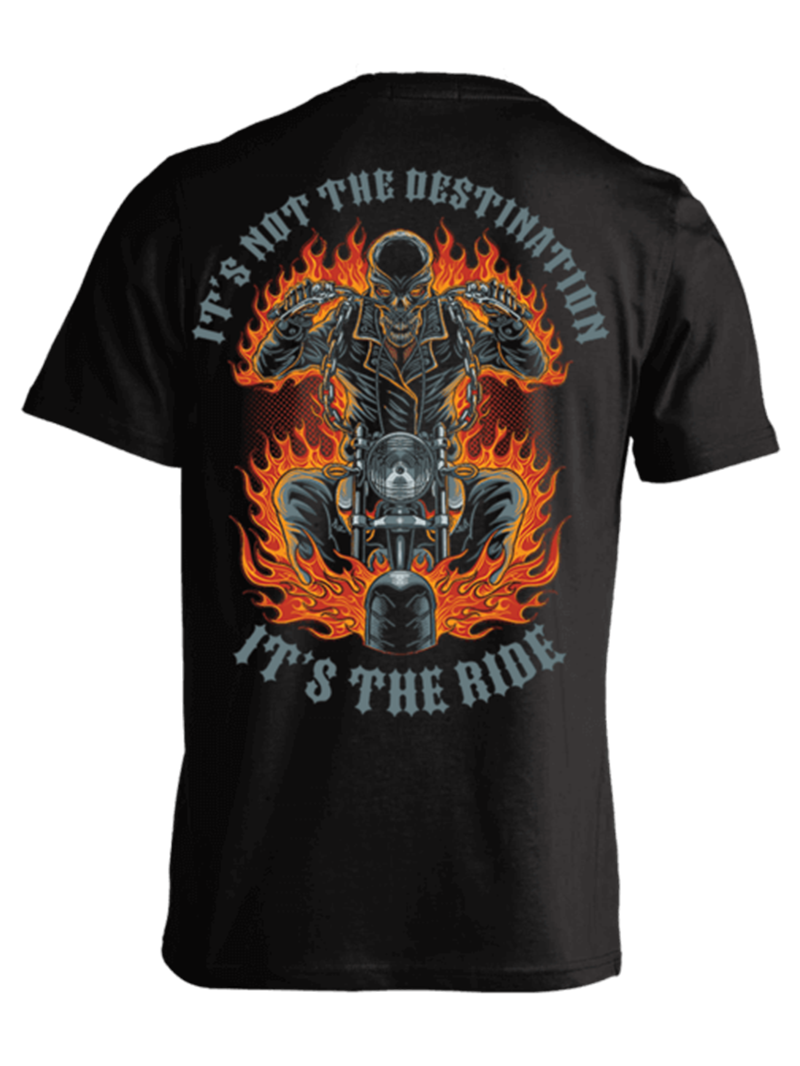 Zwart T-shirt met print van Skull Motorcycle It's The Ride voor groothandel op Faire1