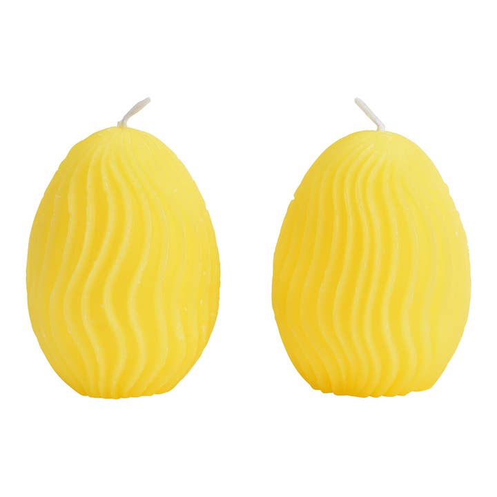 Wurm – Velas de decoração por atacado – Velas Ovo da Páscoa 3D listradas de cera (tempo de queima aprox. 3 horas), conjunto de 6, Amarelo (L/A/P) 5x6x5cm