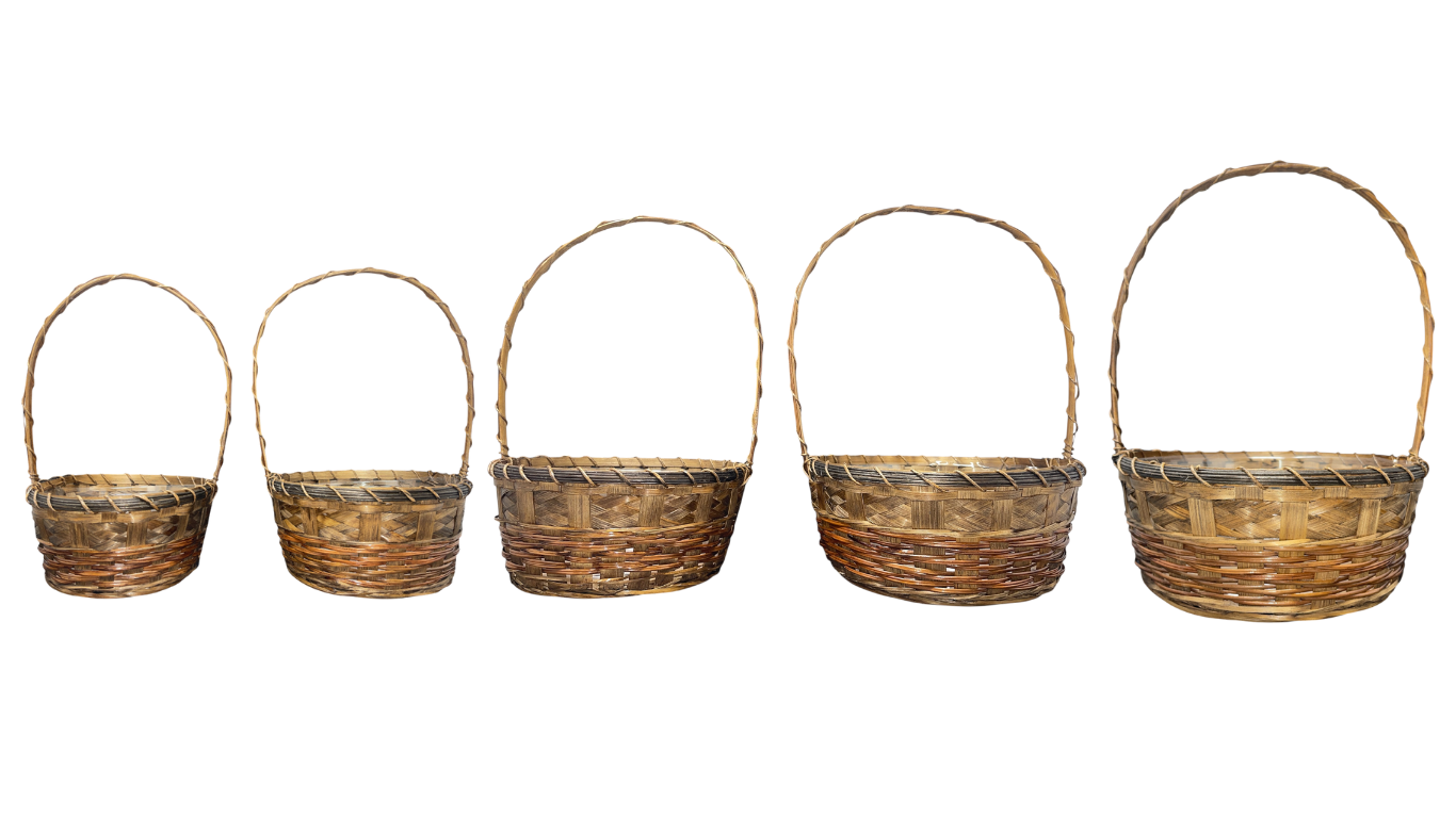 Thompson Wholesale - Vente Paniers - Ensemble de 5 paniers en rotin tressé teinté -- Ensemble emboîtable1