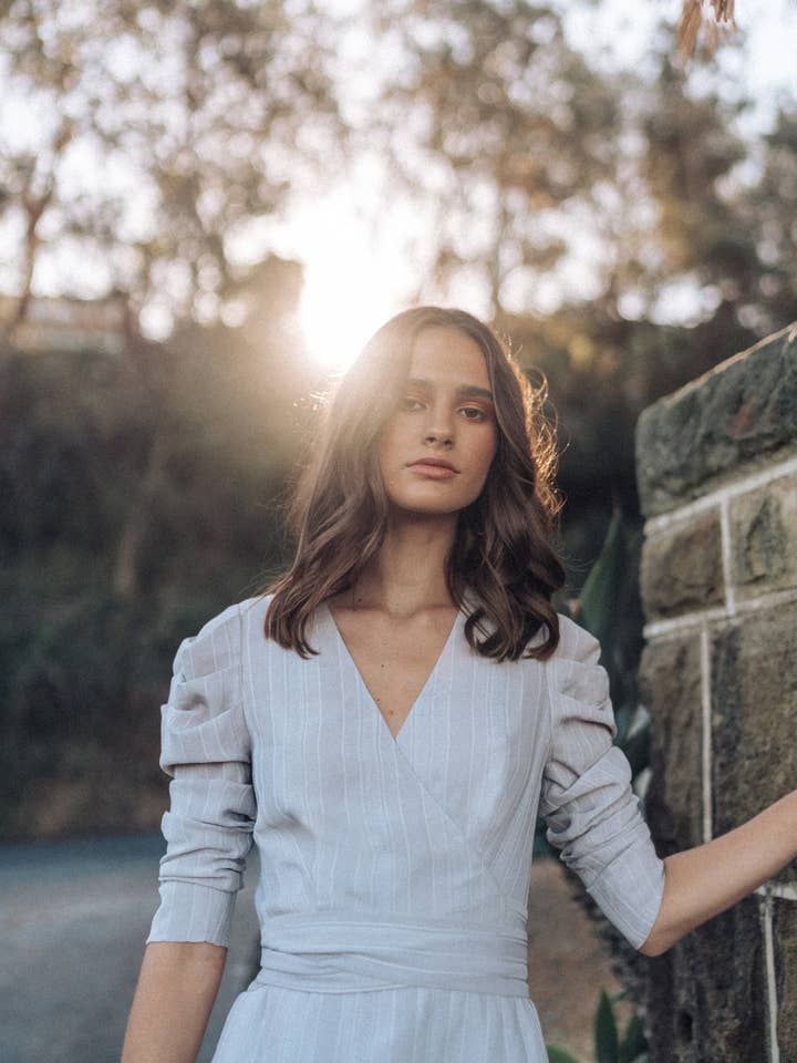 Halette Puff Sleeve Wrap Dress for wholesale by Bellevue The Label