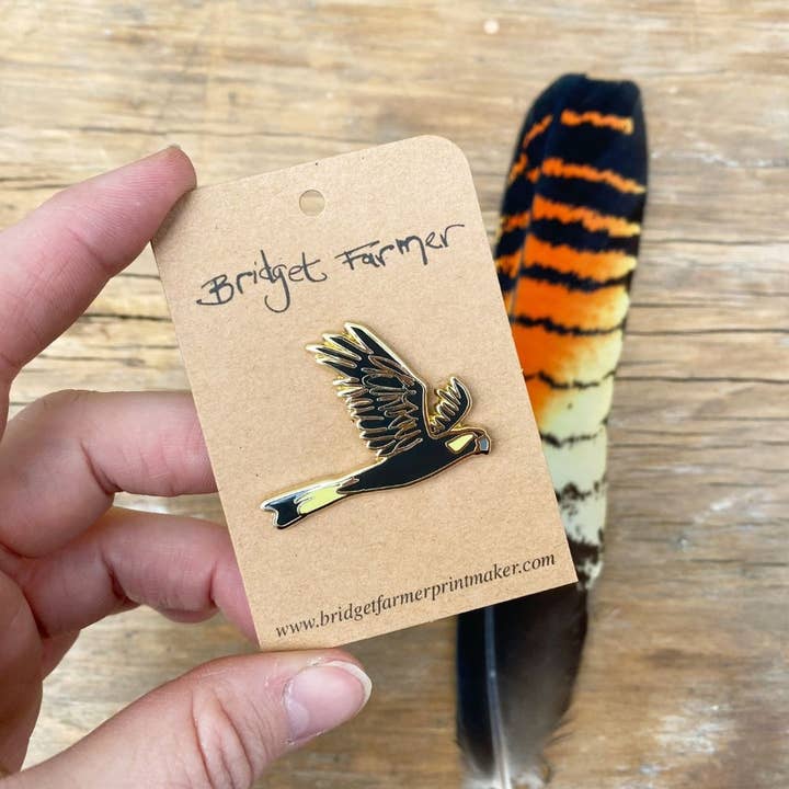 Bridget Farmer Printmaker - Wholesale Lapel pin/button - Enamel Pin - Yellow-tailed Cockatoo in Flight2